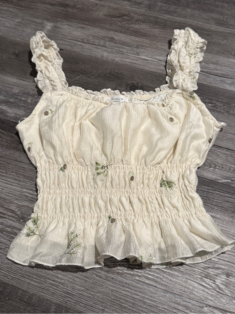 Kirious Los Angeles | Embroidered Smocked Peplum Top | S